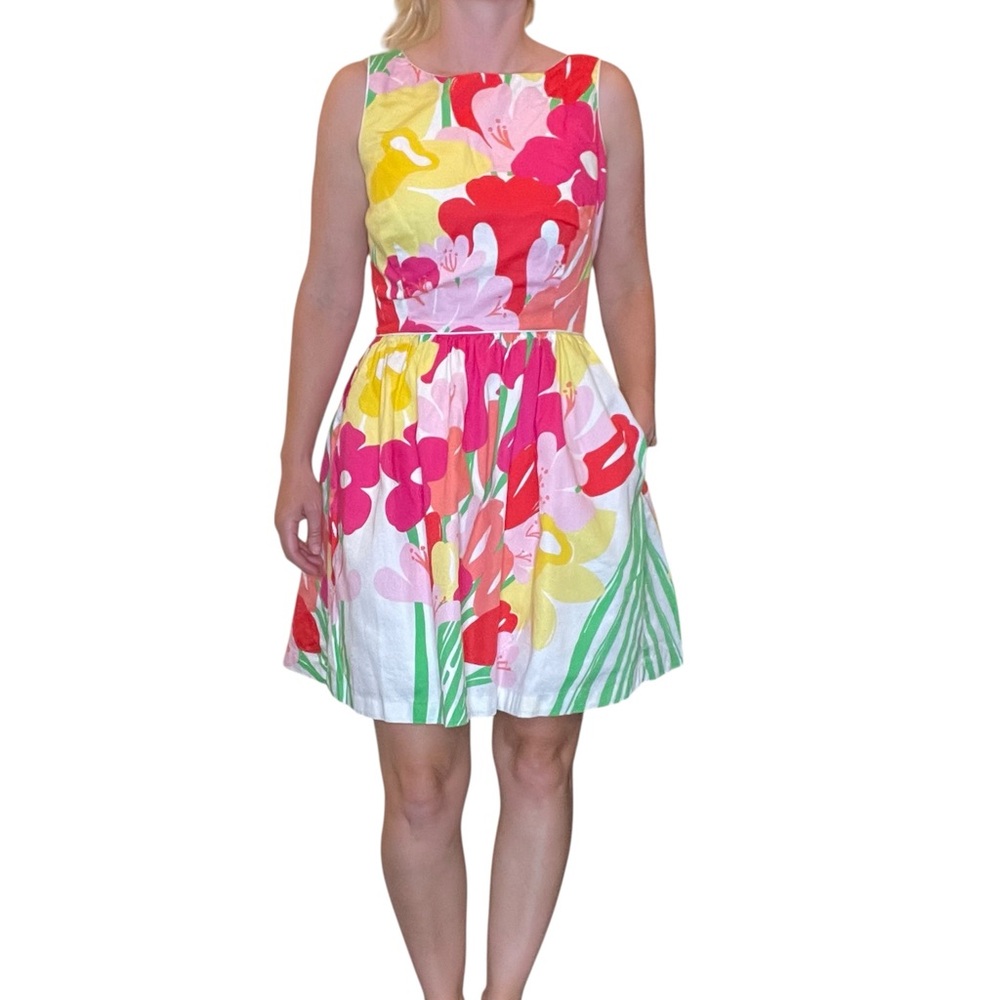 Lilly Pulitzer Pink Red Yellow Floral Fit-and-Flare Mini Dress